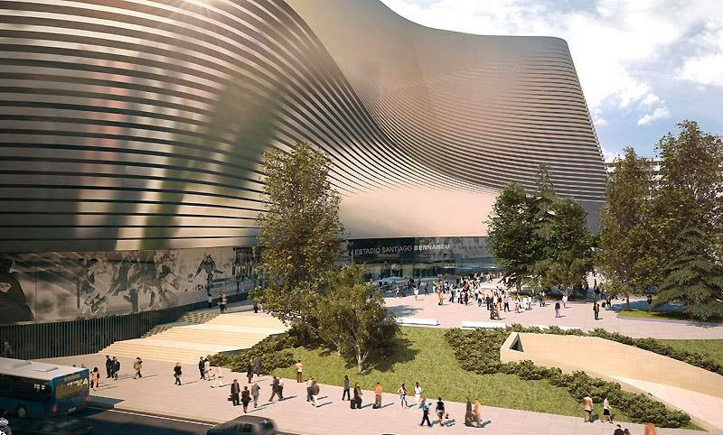 Illustration for article titled Real Madrid's new space age stadium is fully covered in titanium